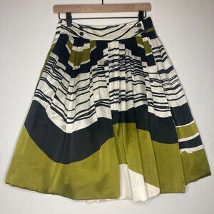 PAUW Amsterdam 100% Silk Full Skirt Size 1: Small Green Navy White EUC Workwear